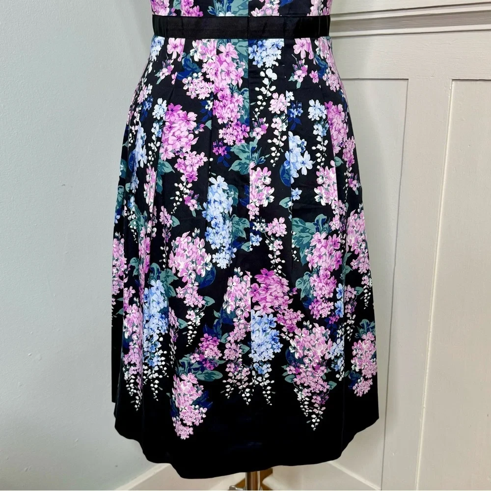 Talbots Floral Sateen Fit & Flare Dress Black Purple Blue White Flowers Size 10 - Picture 8 of 10